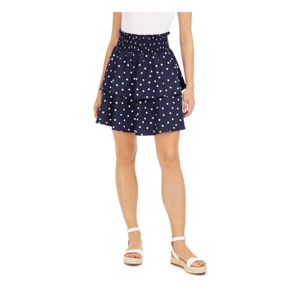 MAISON JULES Womens Navy Polka Dot Short Ruffled Skirt L